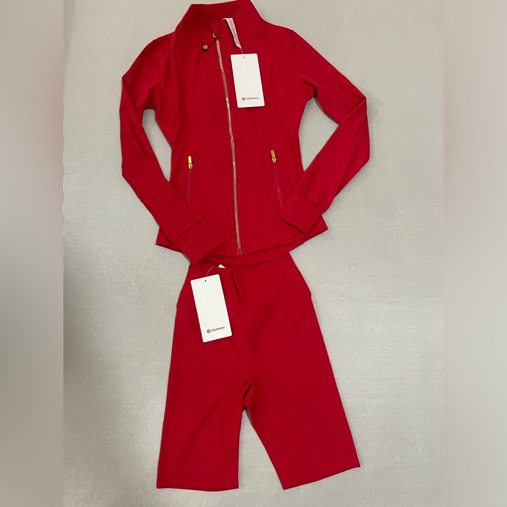 lululemon athletica Red Zip Jacket and Matching Red Shorts Set